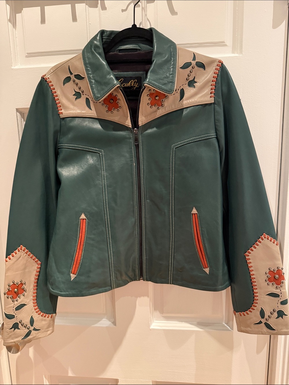 Scully women’s floral embellished leather jacket, never worn.